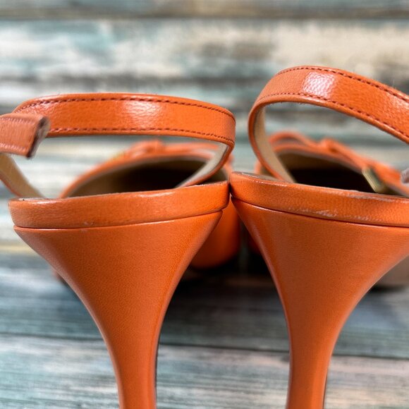 St John Slingback Pumps Womens 6.5B Orange Leather Dress Shoe Work Formal Heels - Picture 8 of 13